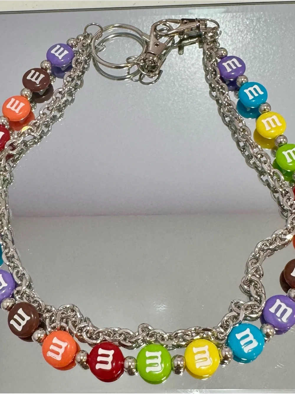New Multicolor M&M's Charms with Silver-Tone Bag Chain 18 inches